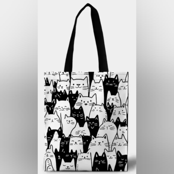 Handbags - Tote- 1pc Kitty Black And White Tote Bag With Straps. New In Plastic